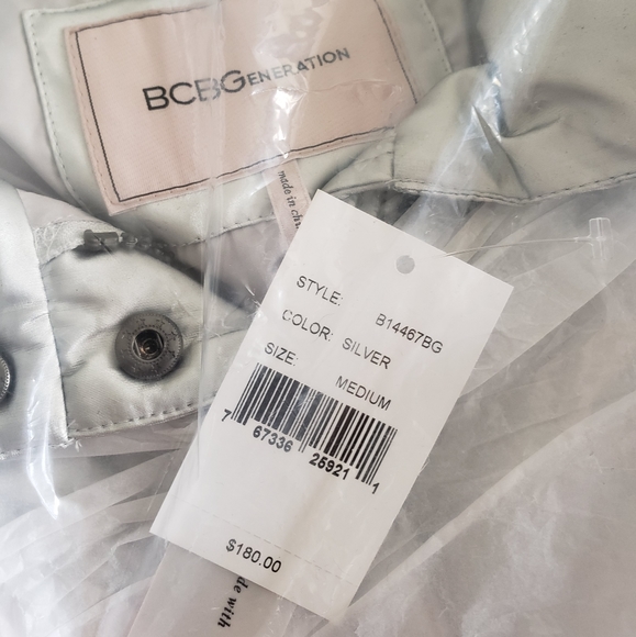 BCBG Generation Hooded Midweight Puffer Silver Jacket Medium - Picture 7 of 10